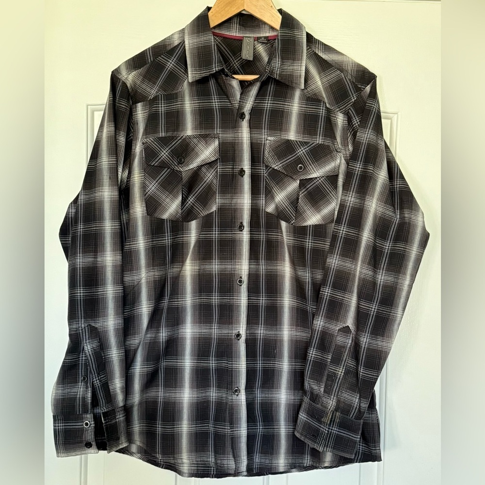 Burnside Plaid Western Shirt Men’s M Black Gray 2011 Yoke Flap Pockets